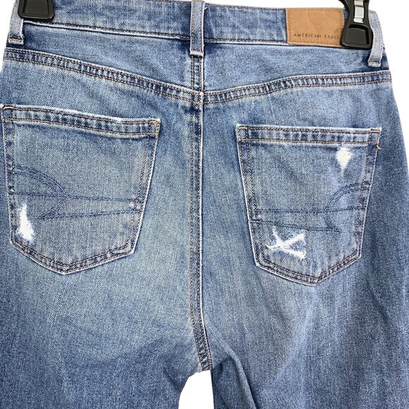 American Eagle Mom Jeans Distressed High Rise Holes Ripped Medium Blue Wash 000 - Picture 16 of 16